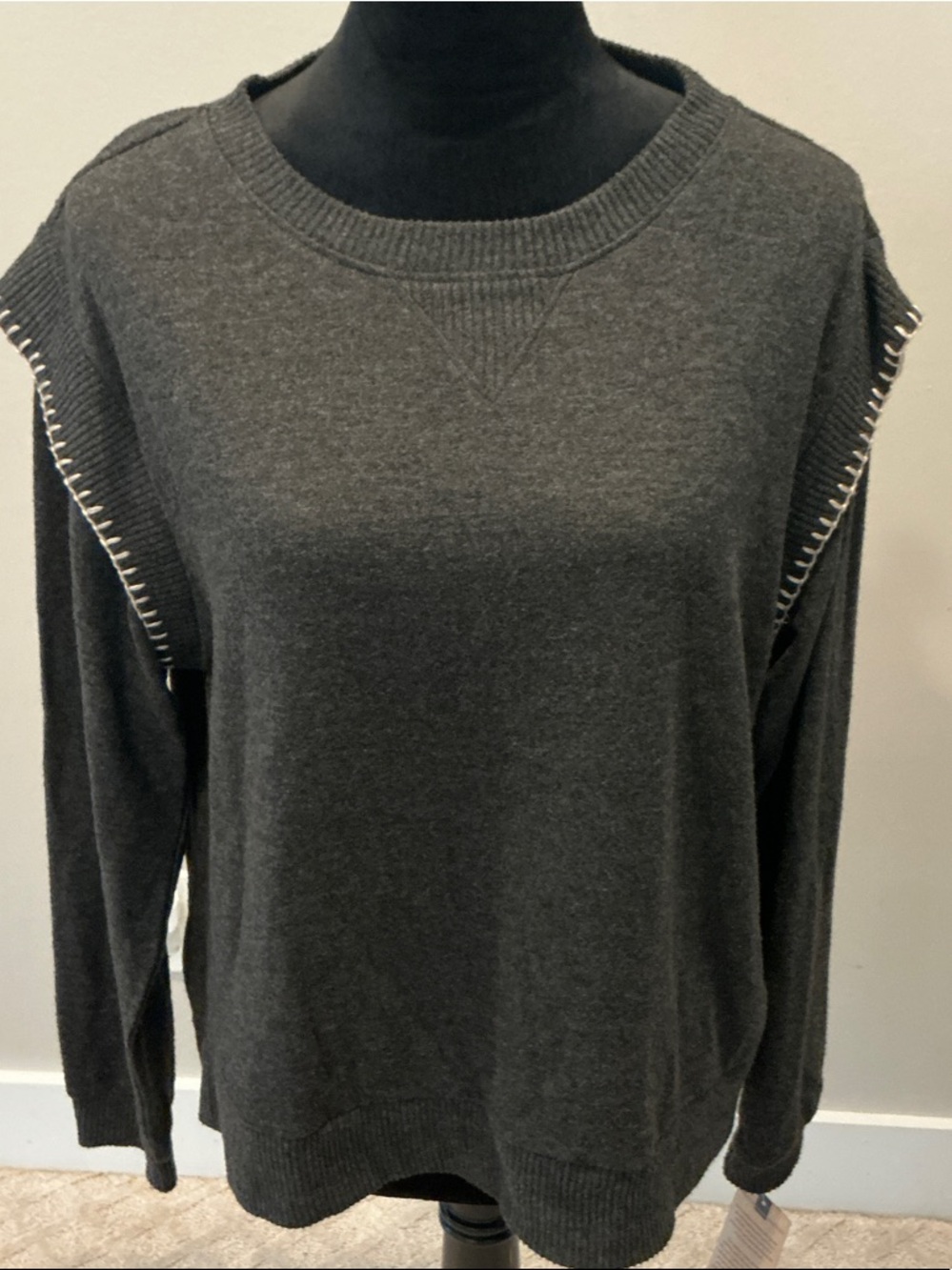 Democracy Charcoal Cutout Shoulder Crewneck Sweater